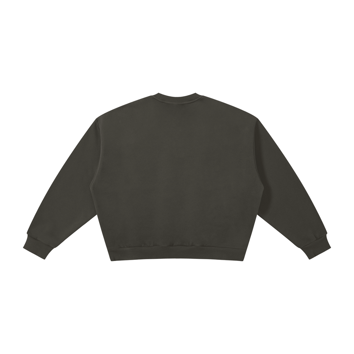 MIROLYUB Meridian boxy fleece crewneck in Dark Gray, back view.