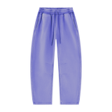 MIROLYUB Arc Vintage-Wash Barrel Fleece Pants in Purple, front view.