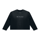 My Good Sunfade Boxy Long Sleeve in Black — front with gray Мой Хороший print
