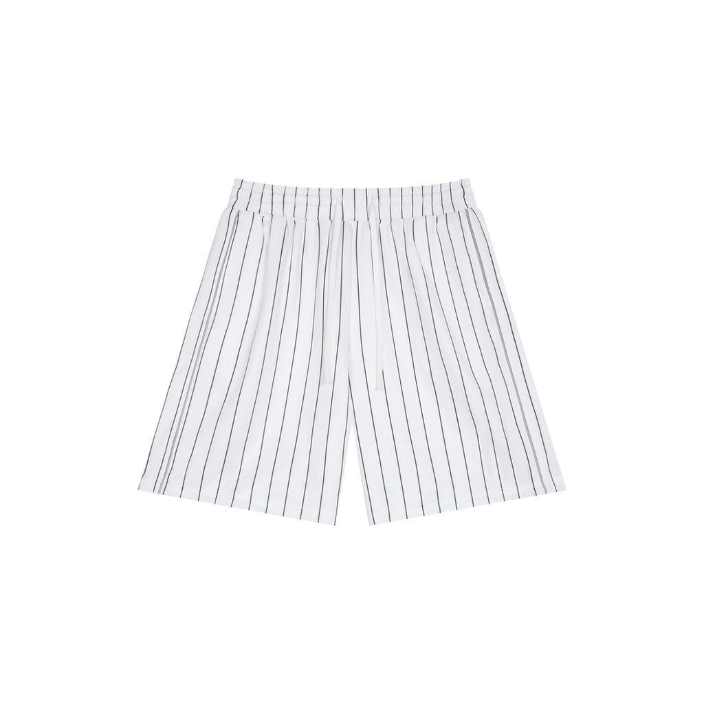 MIROLYUB Unisex Striped Loose Fit Shorts — White, front view