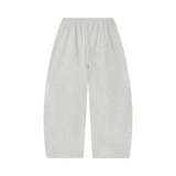 MIROLYUB Tessera waffle barrel pants in Oat Gray, back view.