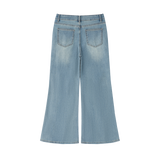 MIROLYUB Diverge flare-leg jeans in Blue, back view