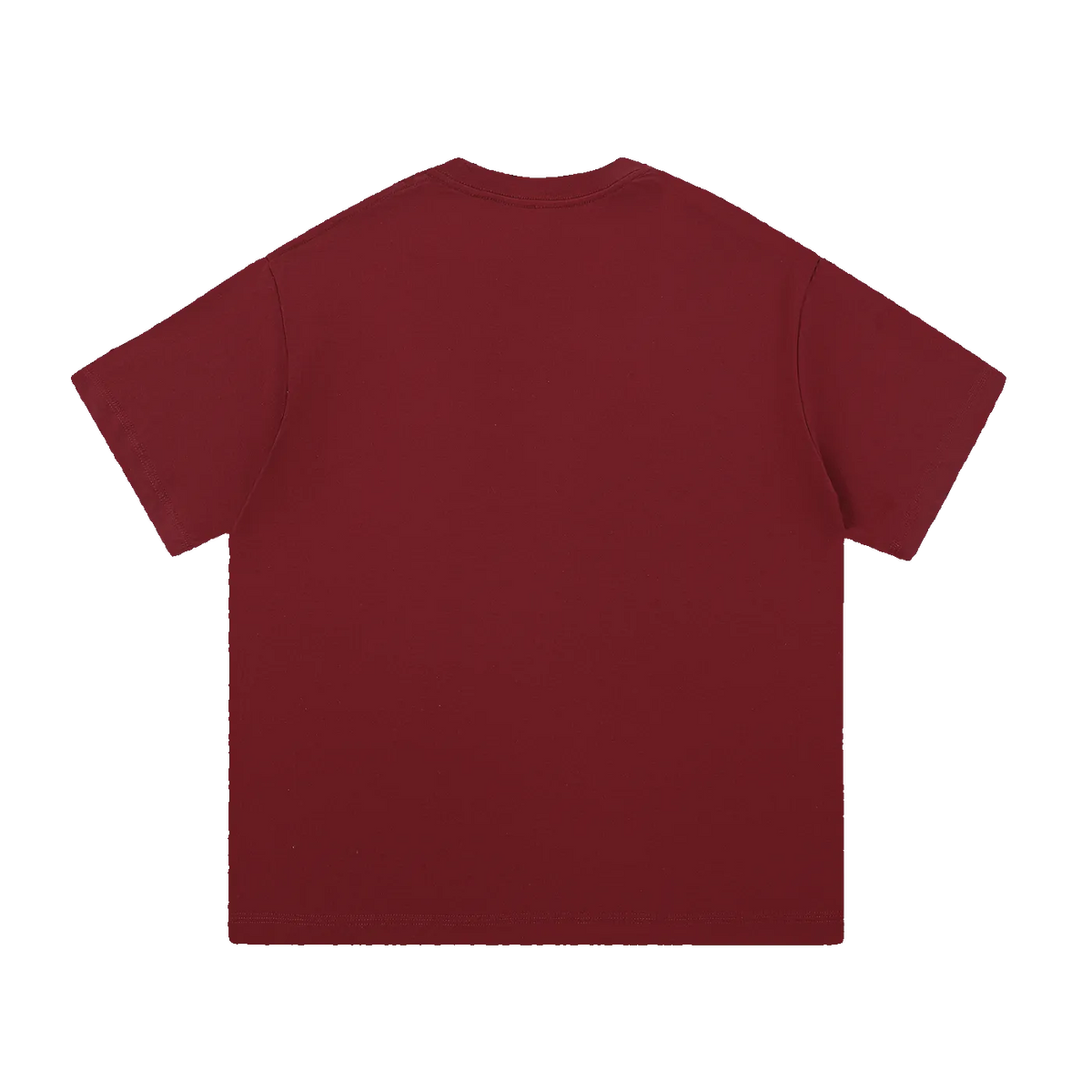 MIROLYUB Still Heavy Cotton Tee in Wine Red, back view.