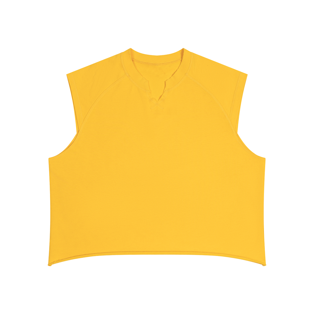 MIROLYUB Ravel raw-hem boxy tank in Yellow, front view.