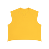 MIROLYUB Ravel raw-hem boxy tank in Yellow, front view.