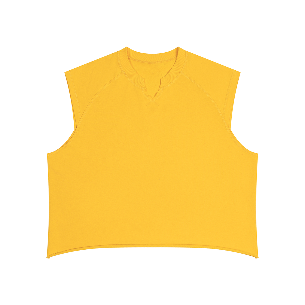 MIROLYUB Ravel raw-hem boxy tank in Yellow, front view.