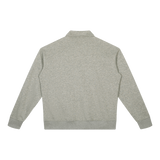 MIROLYUB Aperture boxy quarter-zip sweatshirt in Oat Gray, back view.