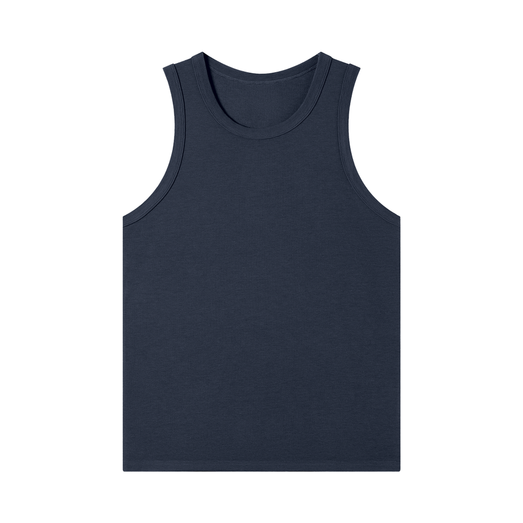 MIROLYUB Tension heavyweight ribbed tank in Royal Blue, front view.