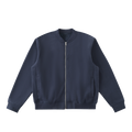 MIROLYUB Nocturne fleece zip varsity jacket in Dark Blue, front view.