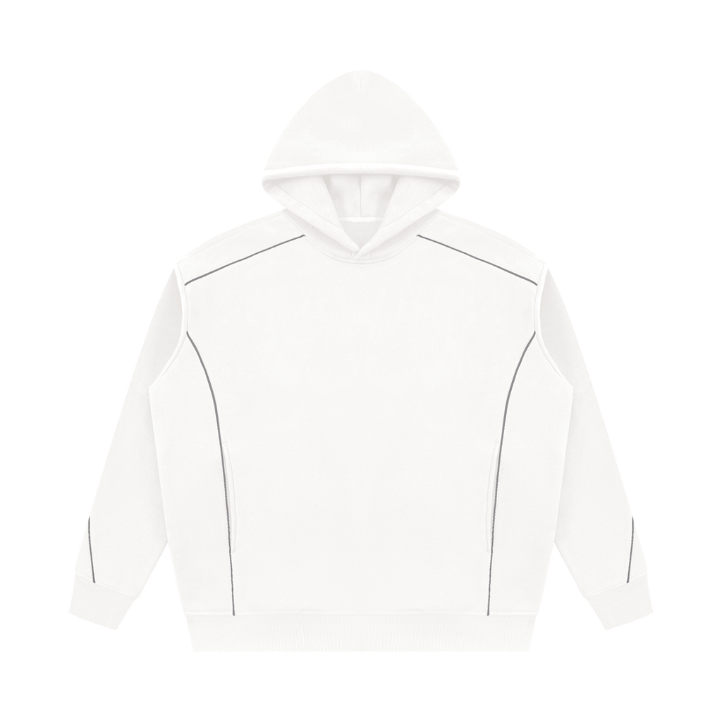 MIROLYUB Hush Oversized Piping Hoodie in White, front view.