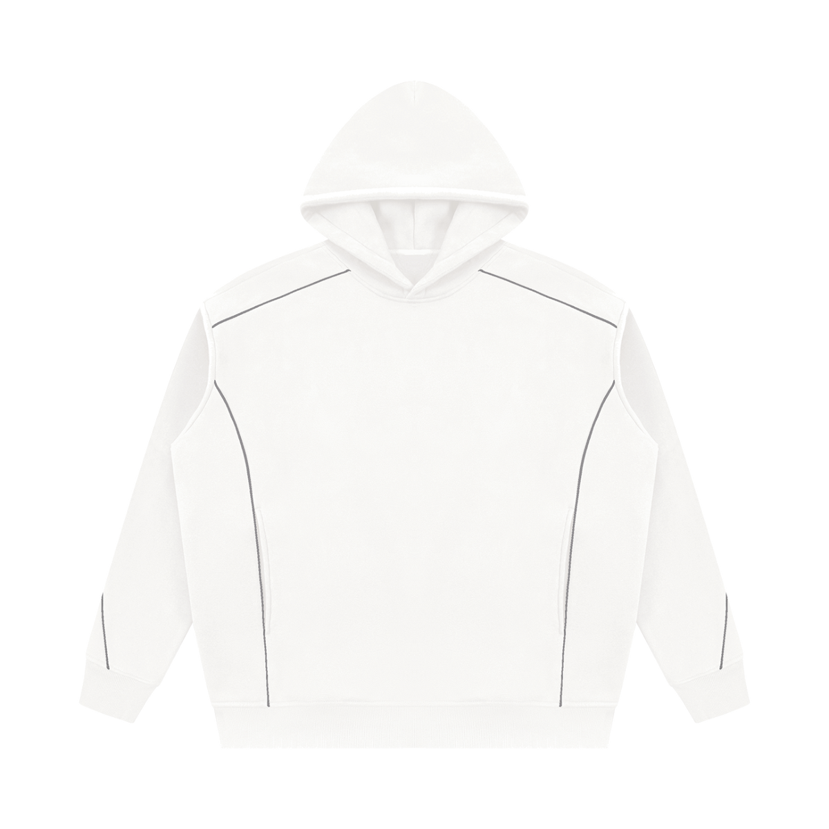MIROLYUB Hush Oversized Piping Hoodie in White, front view.