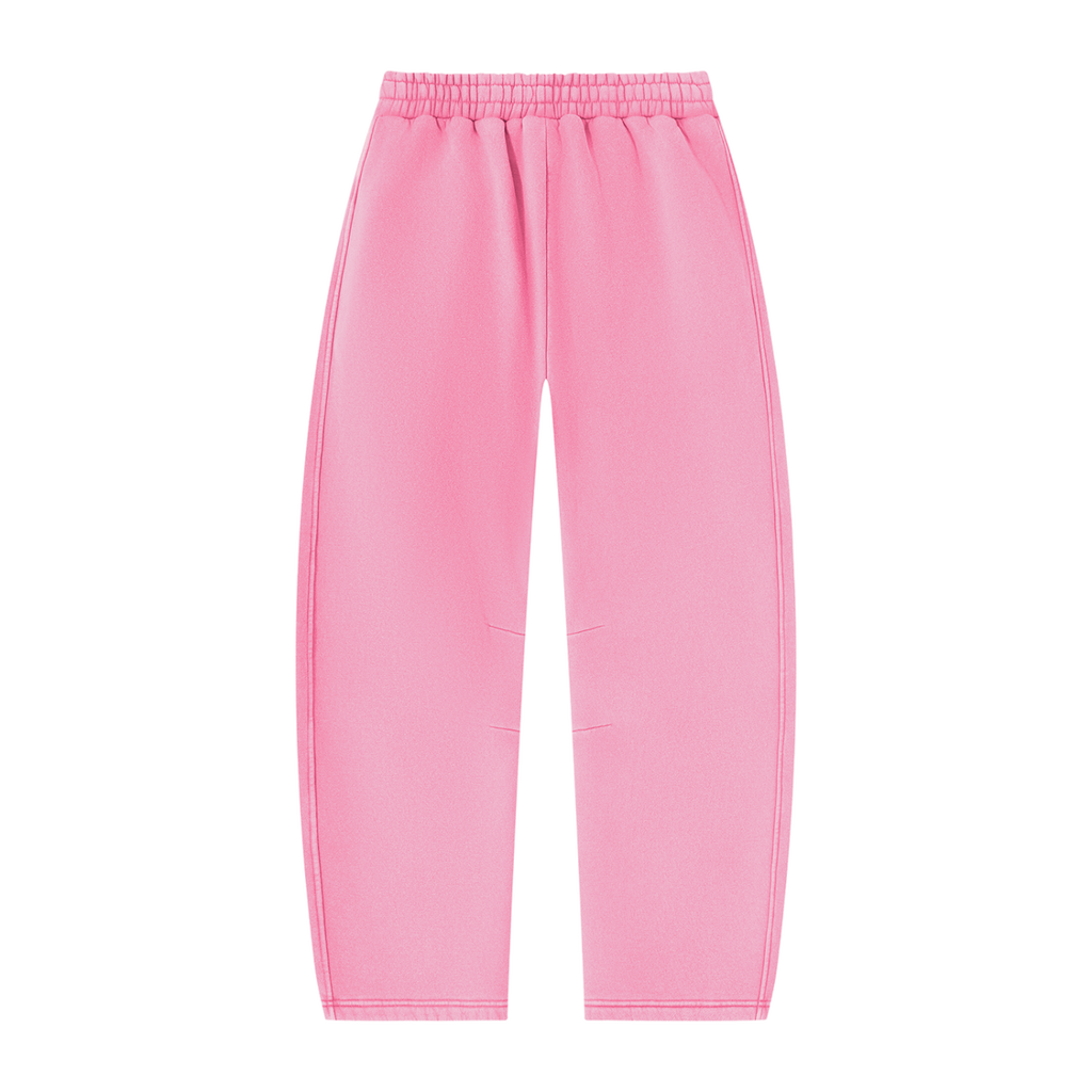 MIROLYUB arc vintage-wash barrel fleece pants in Pink, back view