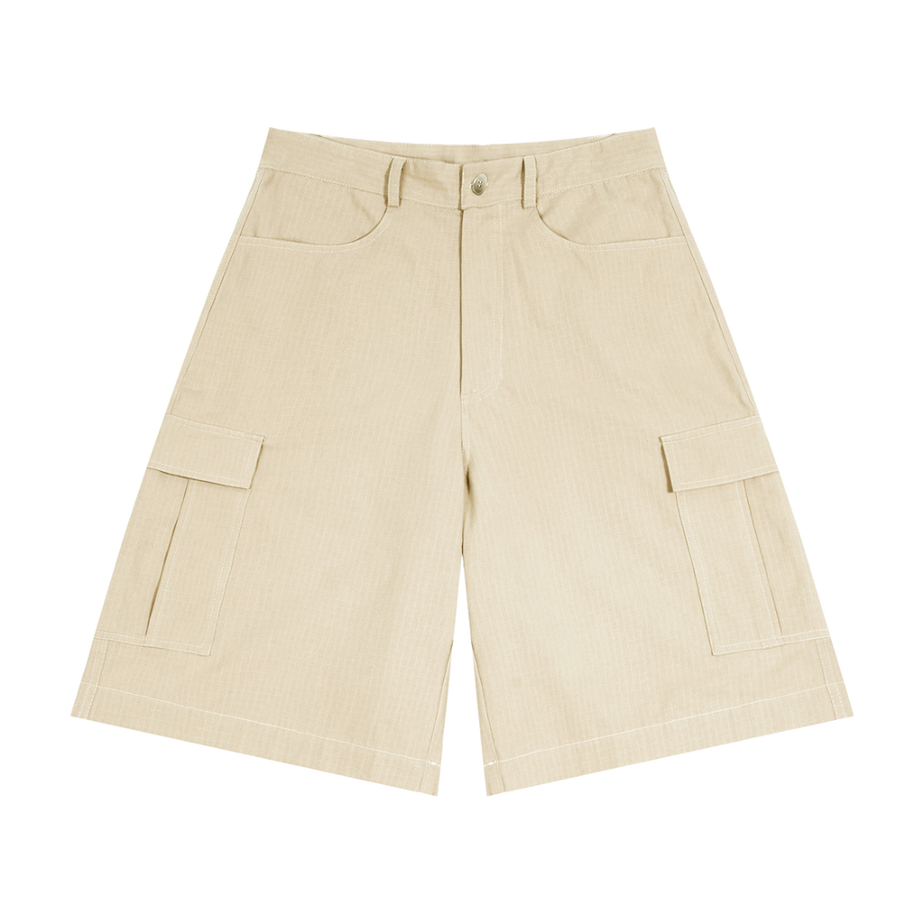 MIROLYUB Outpost woven cargo shorts in Apricot, front view.