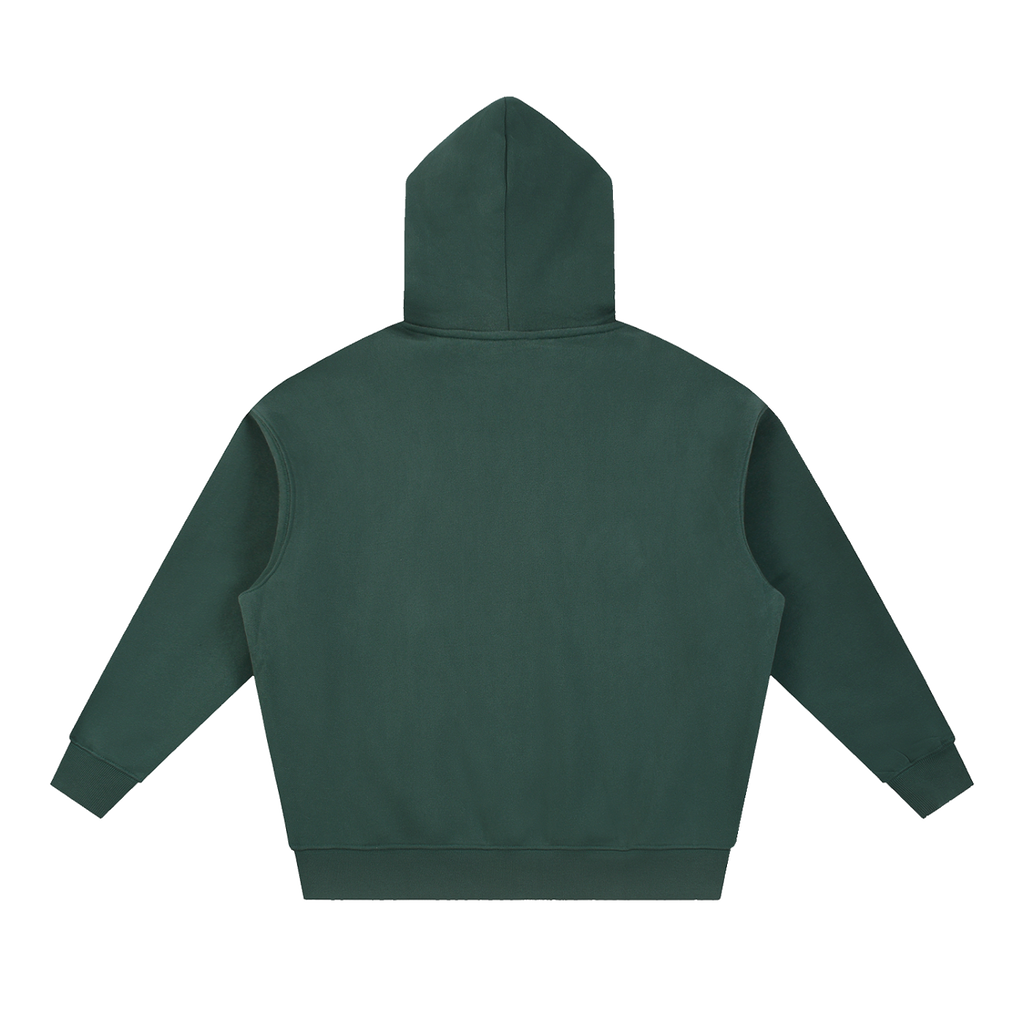 MIROLYUB loft boxy fleece hoodie in Dark Green, back view