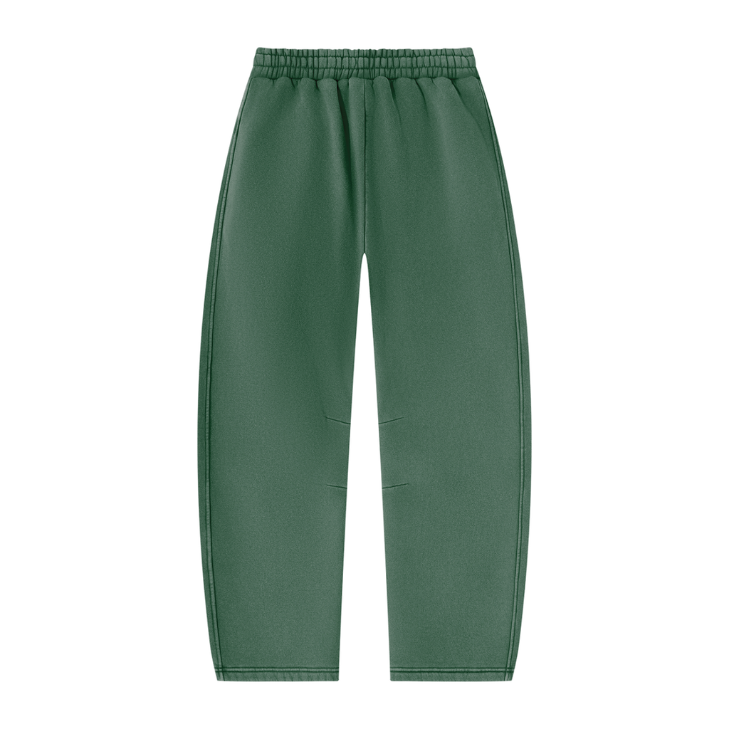 MIROLYUB arc vintage-wash barrel fleece pants in Dark Green, back view