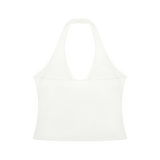 MIROLYUB Women’s Ruched Halter Yoga Tank Top — White, back view