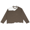 MIROLYUB Unisex Striped Panel Boxy Long Sleeve T-Shirt — Coffee with Gray, front view