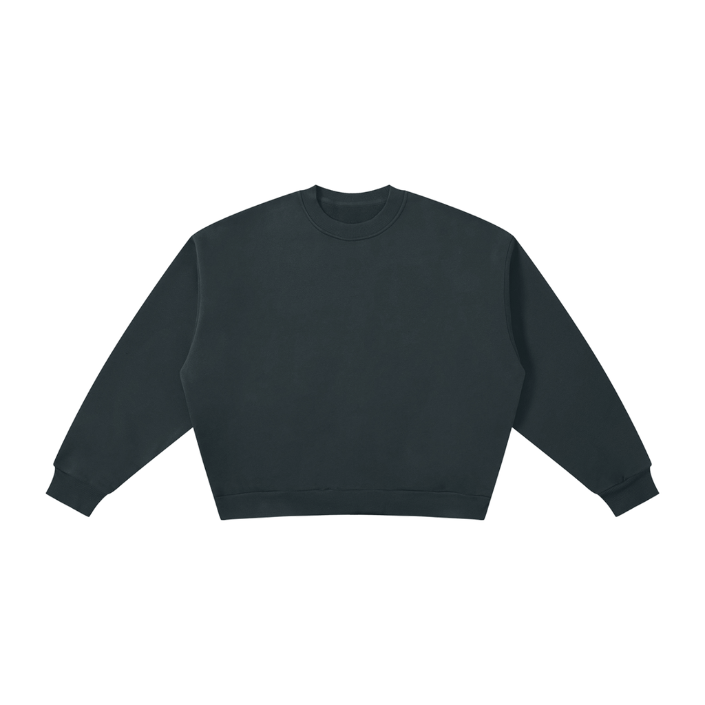 MIROLYUB Meridian boxy fleece crewneck in Navy Blue, front view.