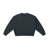 MIROLYUB Meridian boxy fleece crewneck in Navy Blue, front view.