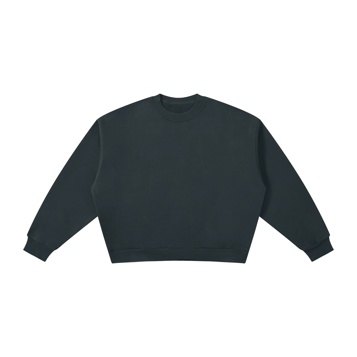 MIROLYUB Meridian boxy fleece crewneck in Navy Blue, front view.