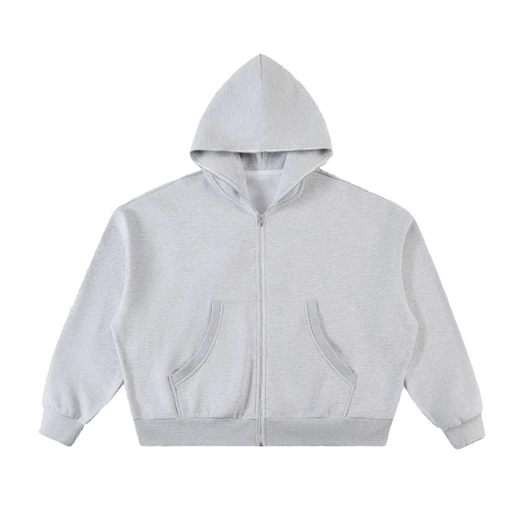 Relay boxy zip hoodie in Flower Gray, front