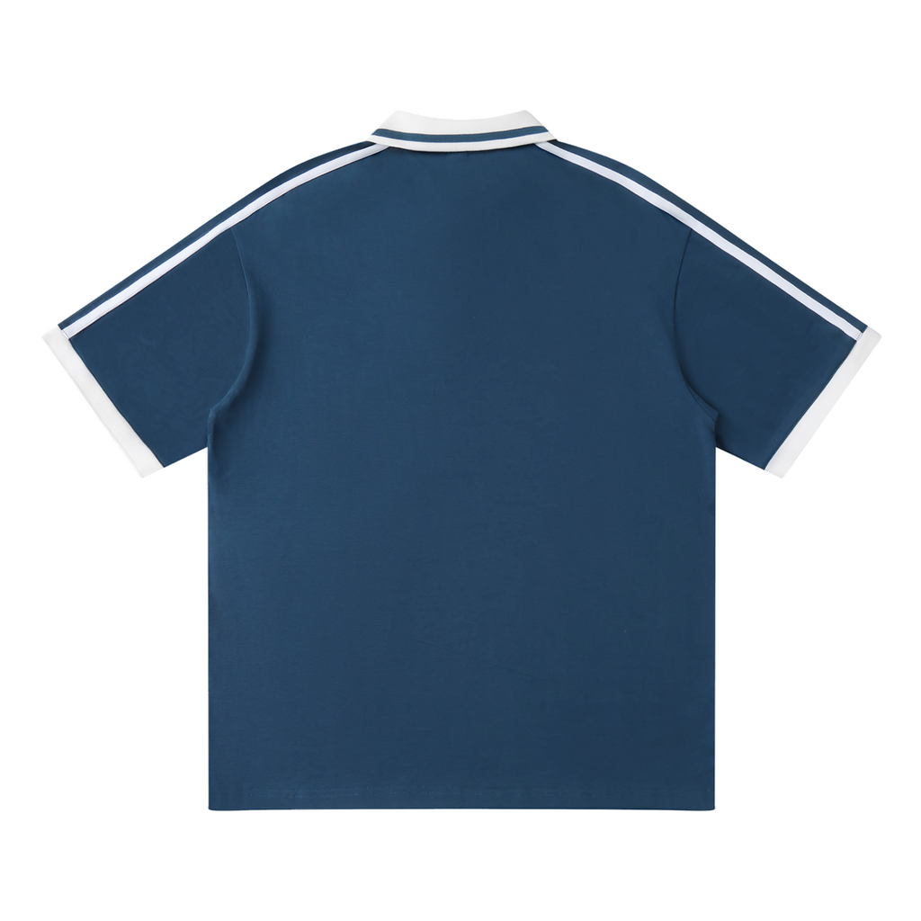 MIROLYUB Traction contrast-piping polo in Navy Blue — back view