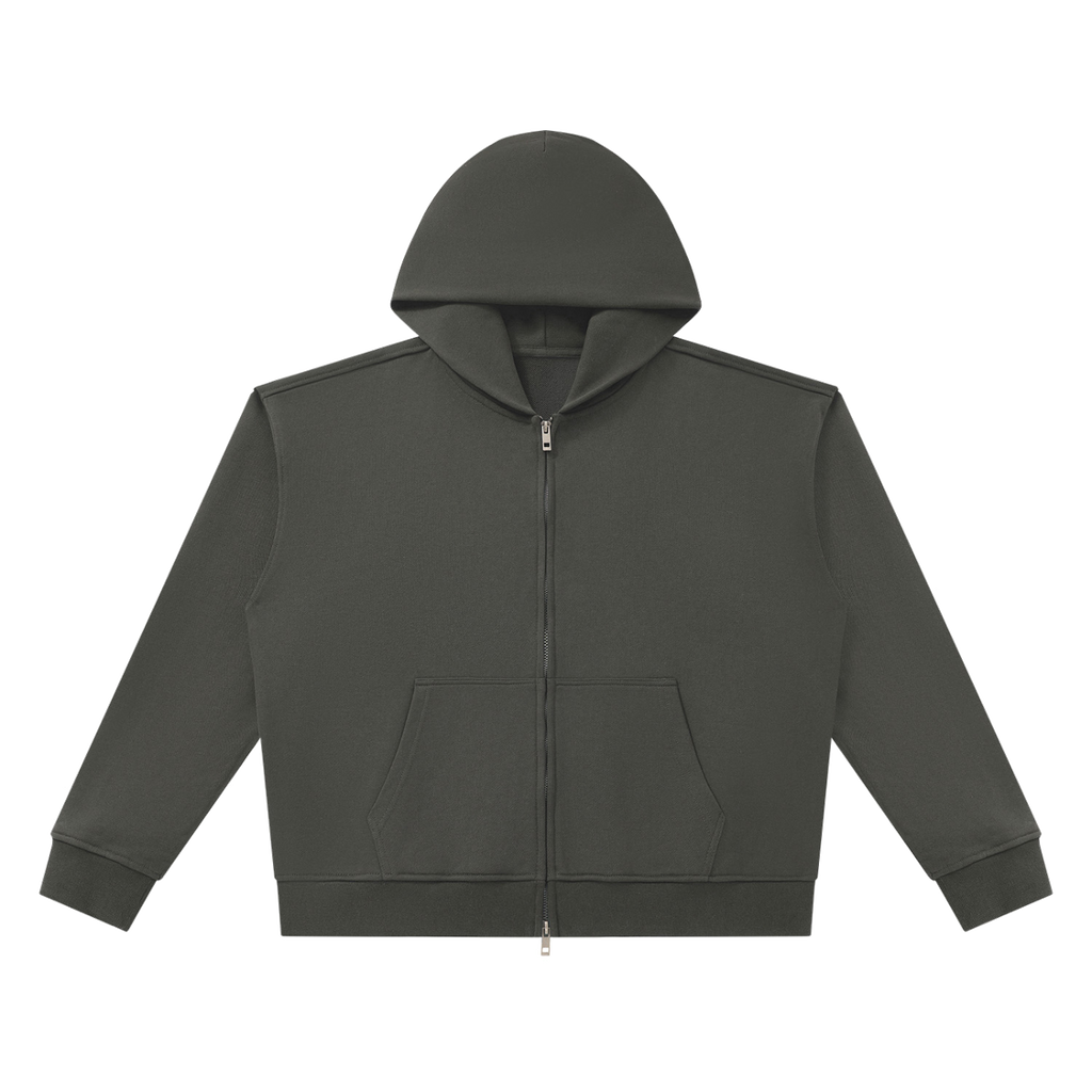 MIROLYUB Unisex Heavyweight Full Zip Boxy Hoodie — Dark Gray, front view