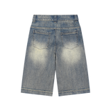 MIROLYUB Low Tide Baggy Denim Shorts in Blue, back view.