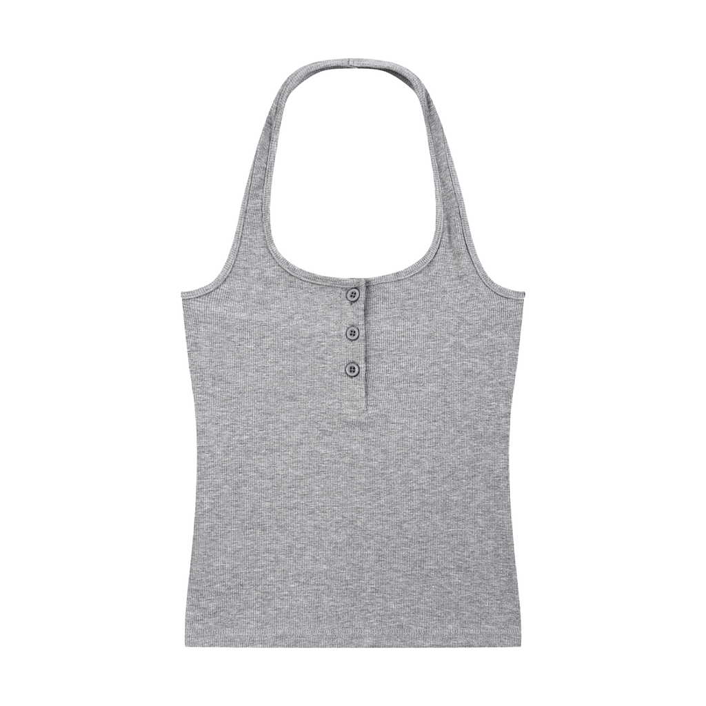 MIROLYUB Notch ribbed Henley tank in Flower Gray, front view