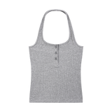 MIROLYUB Notch ribbed Henley tank in Flower Gray, front view