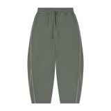 MIROLYUB Trace Piping Barrel Fleece Pants in Medium Gray, front view.