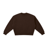 MIROLYUB Meridian boxy fleece crewneck in Coffee, front view.