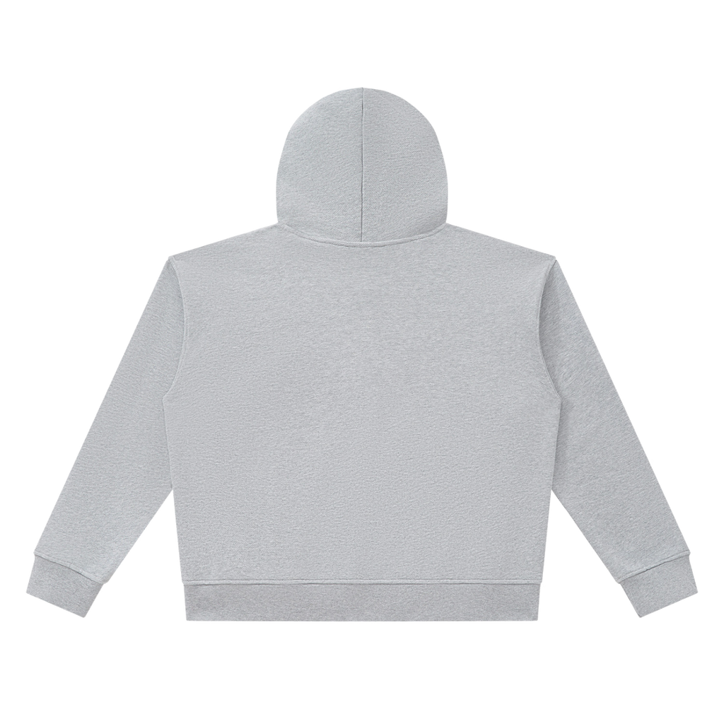MIROLYUB Unisex Heavyweight Full Zip Boxy Hoodie — Flower Gray, back view