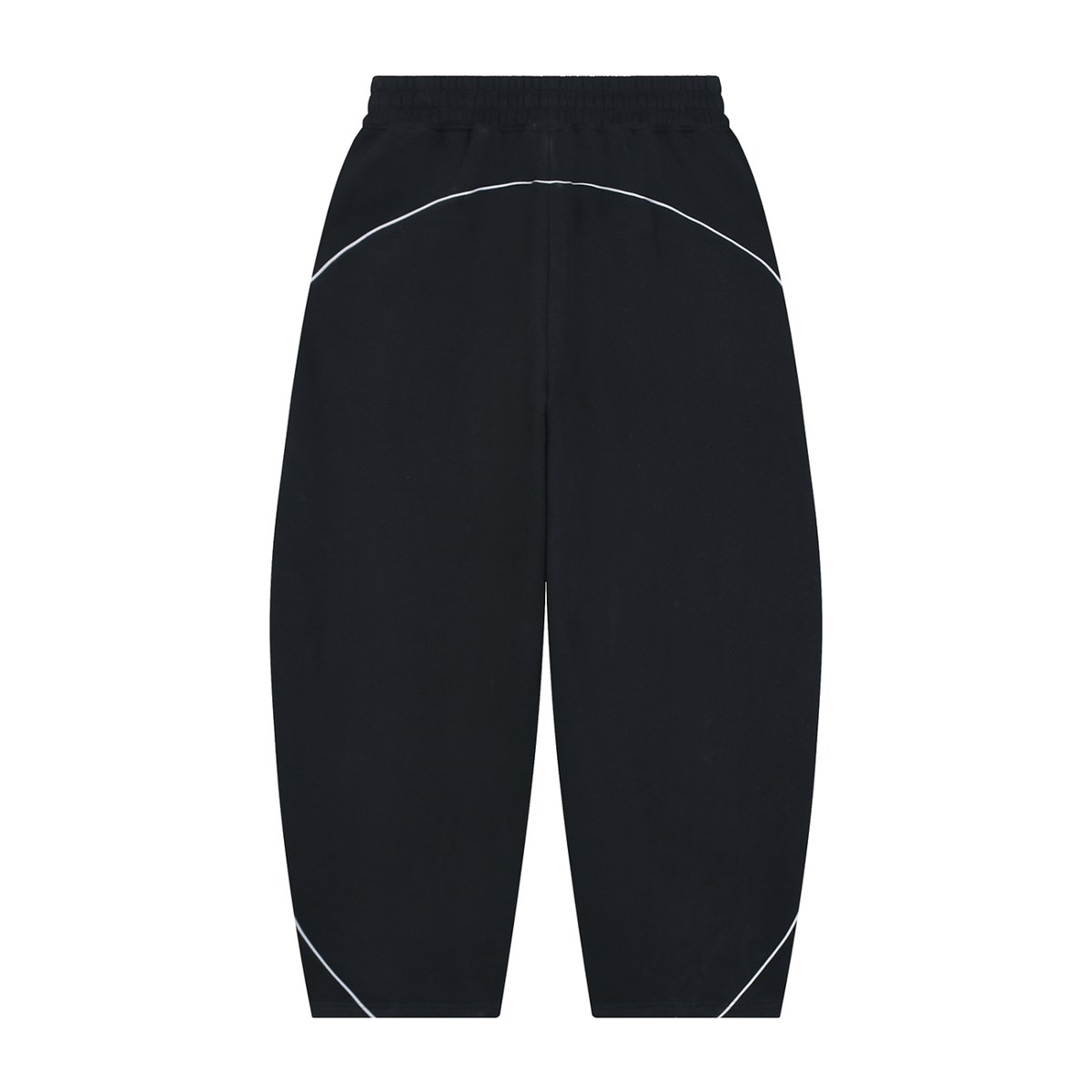 MIROLYUB Trace Piping Barrel Fleece Pants in Black, back view.