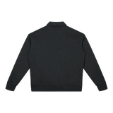 MIROLYUB Aperture boxy quarter-zip sweatshirt in Black, back view.