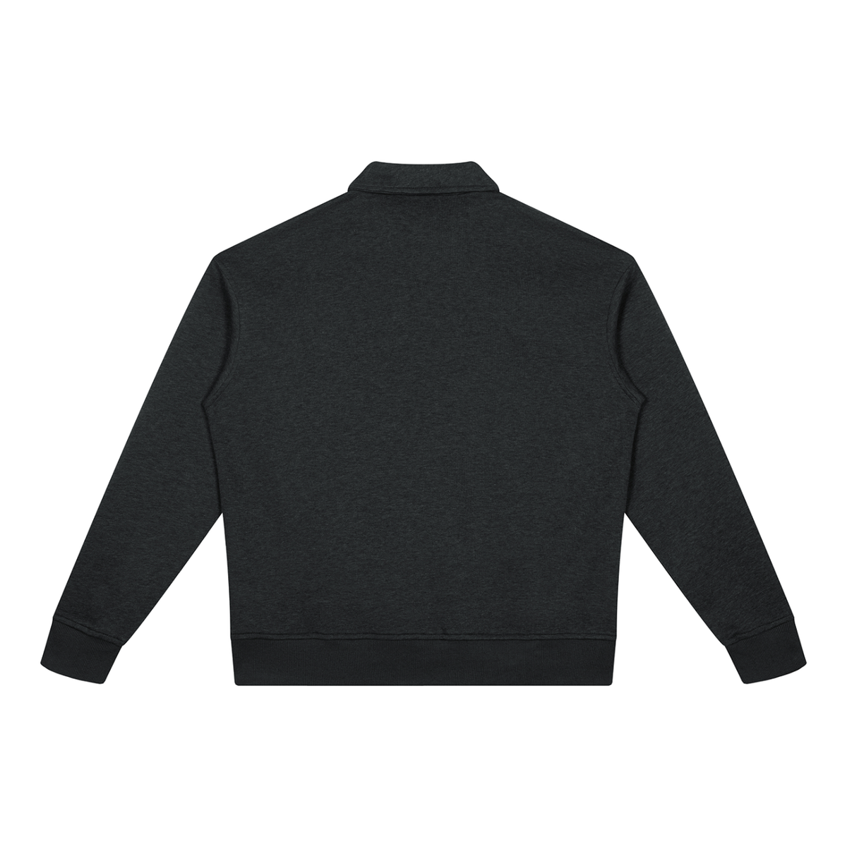 MIROLYUB Aperture boxy quarter-zip sweatshirt in Black, back view.