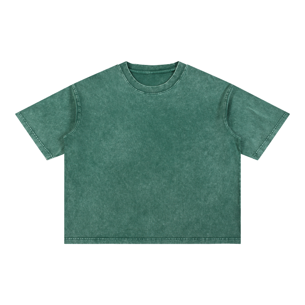 Mineral Wash Boxy Cotton T-Shirt — Blackish Green, front view