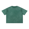 Mineral Wash Boxy Cotton T-Shirt — Blackish Green, front view