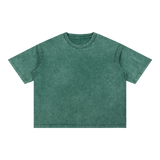 Mineral Wash Boxy Cotton T-Shirt — Blackish Green, front view
