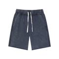MIROLYUB Unisex Mineral Wash Raw Edge Shorts — Navy Blue, front view
