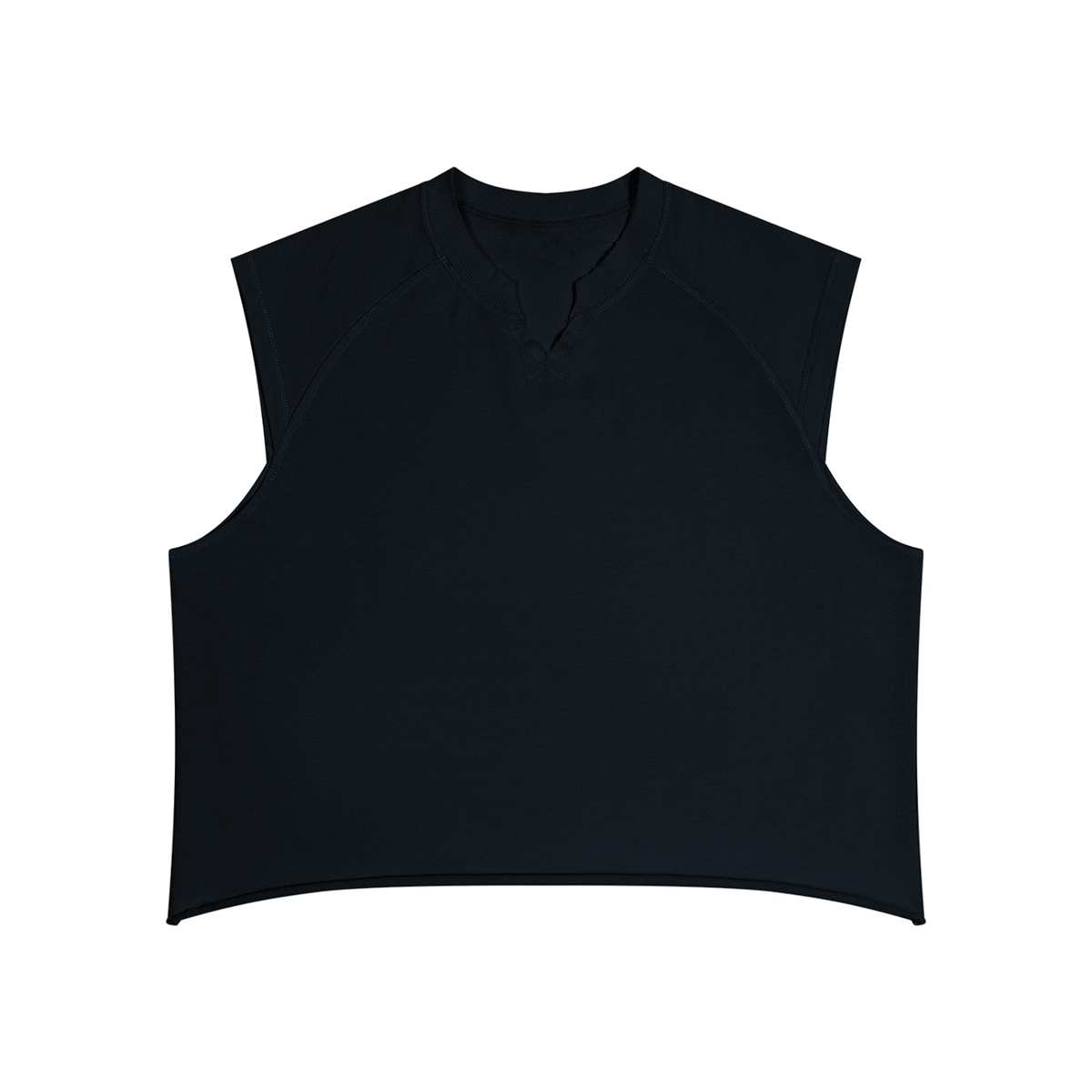 MIROLYUB Ravel raw-hem boxy tank in Black, front view.