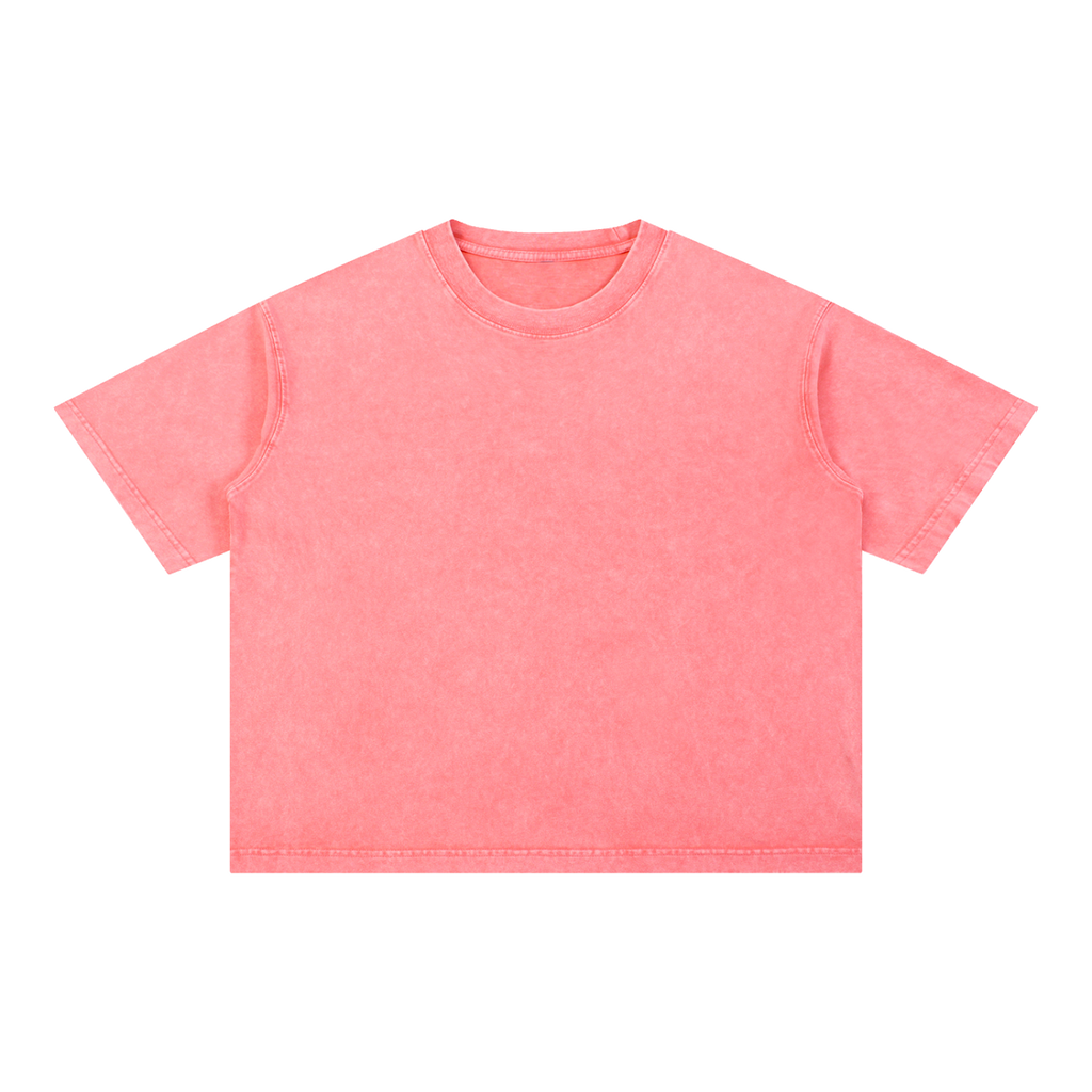 Mineral Wash Boxy Cotton T-Shirt — Pink, front view