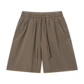 MIROLYUB Unisex Vintage Wash Raw Edge Shorts — Khaki, front view