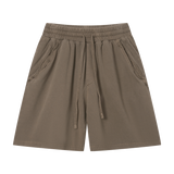 MIROLYUB Unisex Vintage Wash Raw Edge Shorts — Khaki, front view