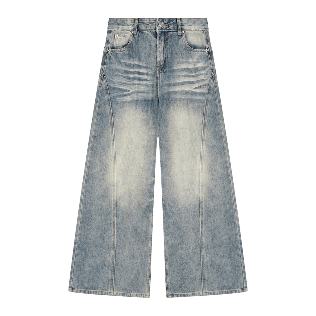 MIROLYUB Women’s Vintage Wash Wide Leg Denim Jeans — Jeans Blue, front view