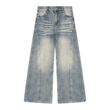 MIROLYUB Women’s Vintage Wash Wide Leg Denim Jeans — Jeans Blue, front view