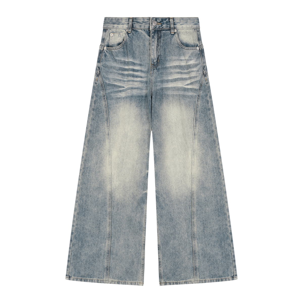 MIROLYUB Women’s Vintage Wash Wide Leg Denim Jeans — Jeans Blue, front view