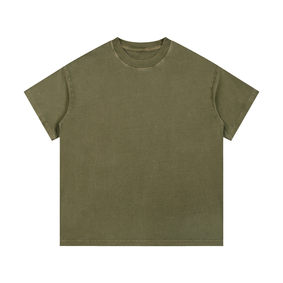 MIROLYUB Palimpsest vintage-wash cotton tee in Army Green, front view with a relaxed body and dropped shoulders