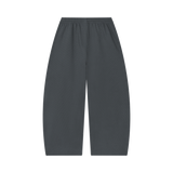 MIROLYUB Tessera waffle barrel pants in Dark Gray, back view.