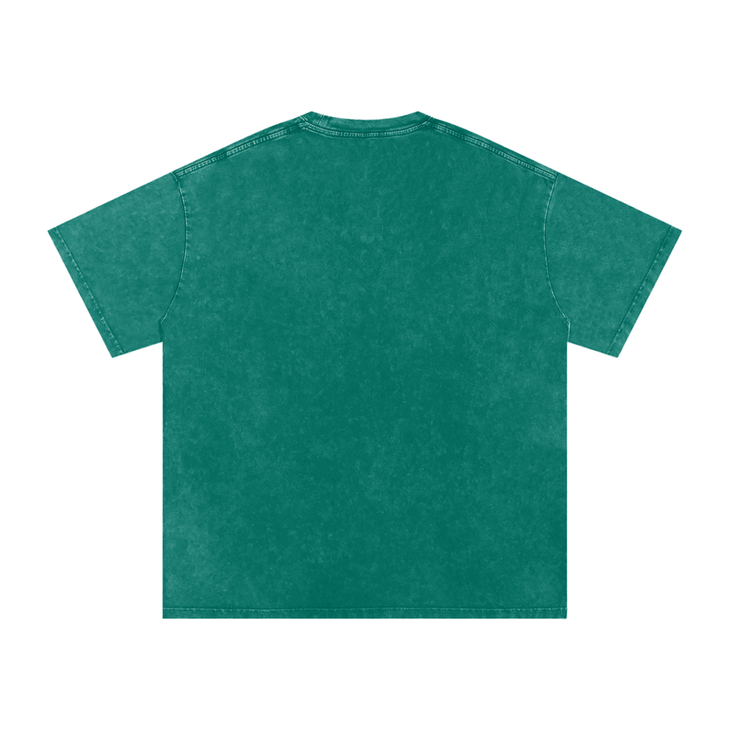 MIROLYUB Afterglow Snow-Wash Oversized Tee in Dark Green, back view.